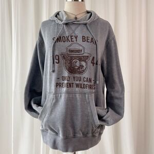 Smokey Bear Hoodie Vintage Graphic Sweatshirt Grey Oversized Unisex Medium